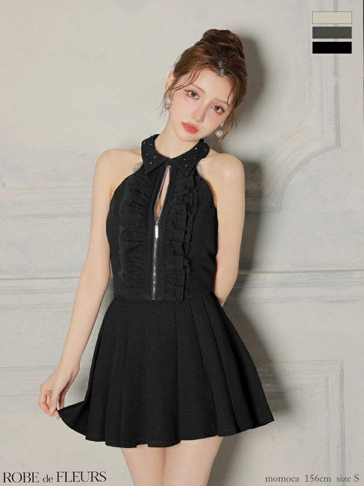 ROBE de FLEURS ローブドフルール 【XSサイズあり】レースハイネックセットアップフレアミニキャバドレス fm4157