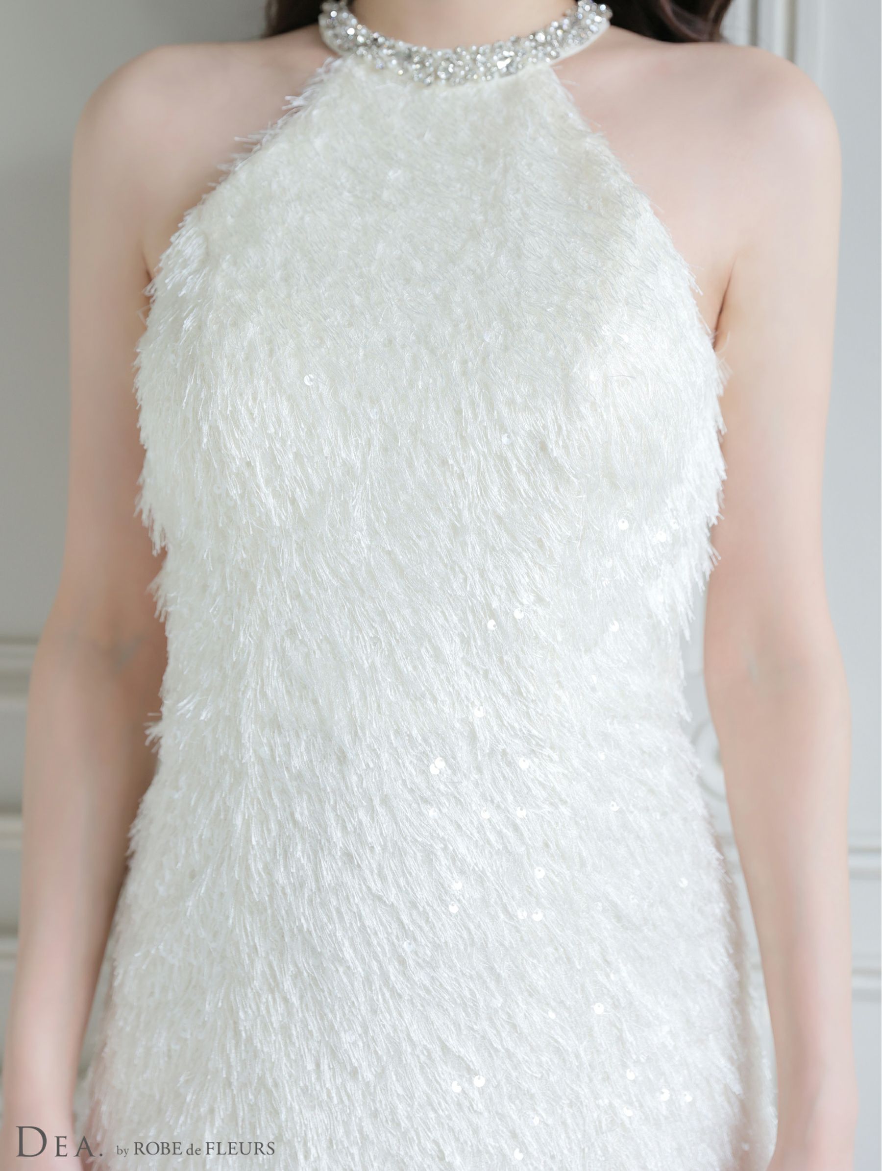 DEA. ディア バイ ローブドフルール 【XSサイズあり】 スパンコールフリンジハイネックフレアミニキャバドレス de4135