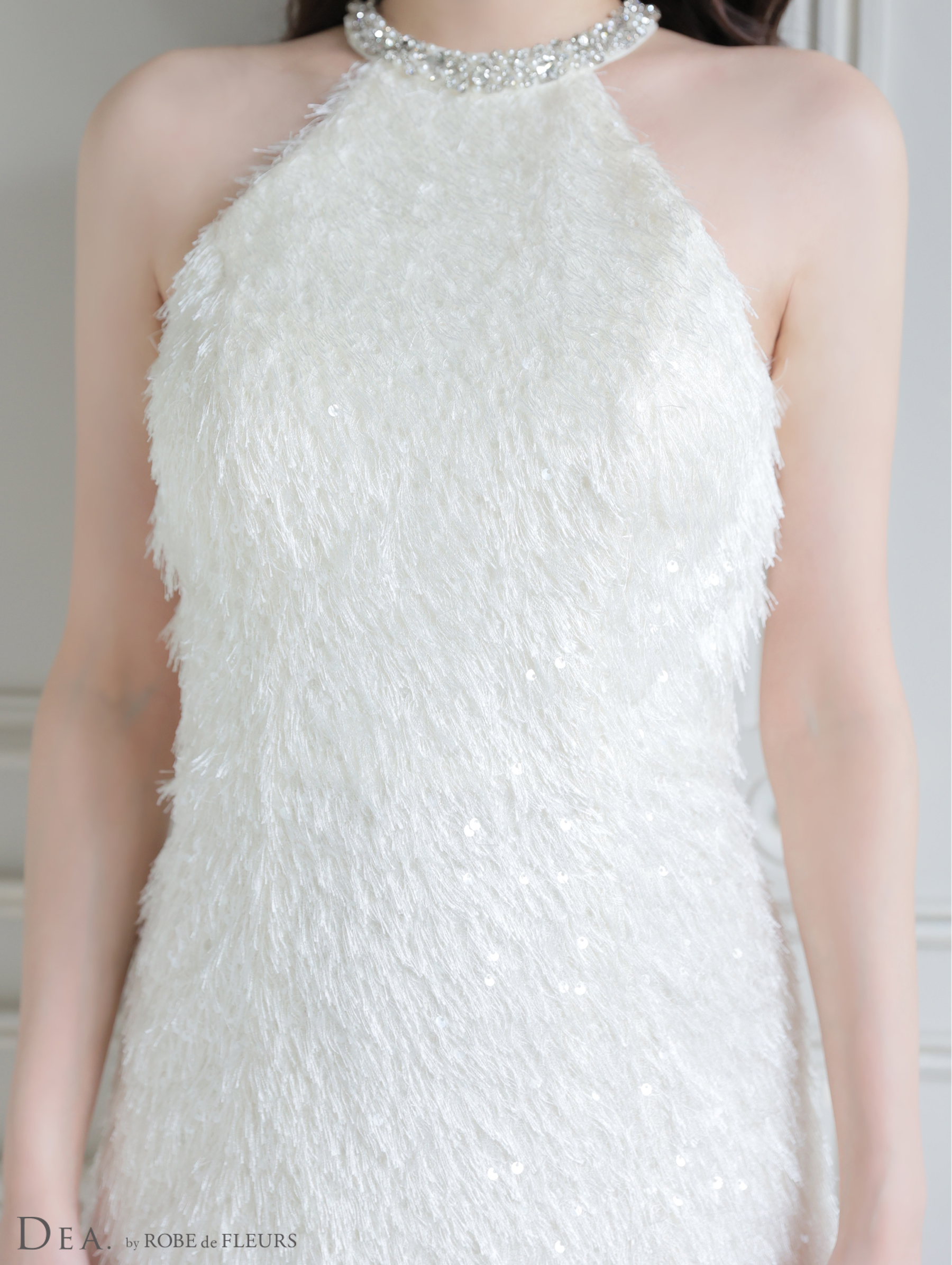 DEA. ディア バイ ローブドフルール 【XSサイズあり】 スパンコールフリンジハイネックフレアミニキャバドレス de4135