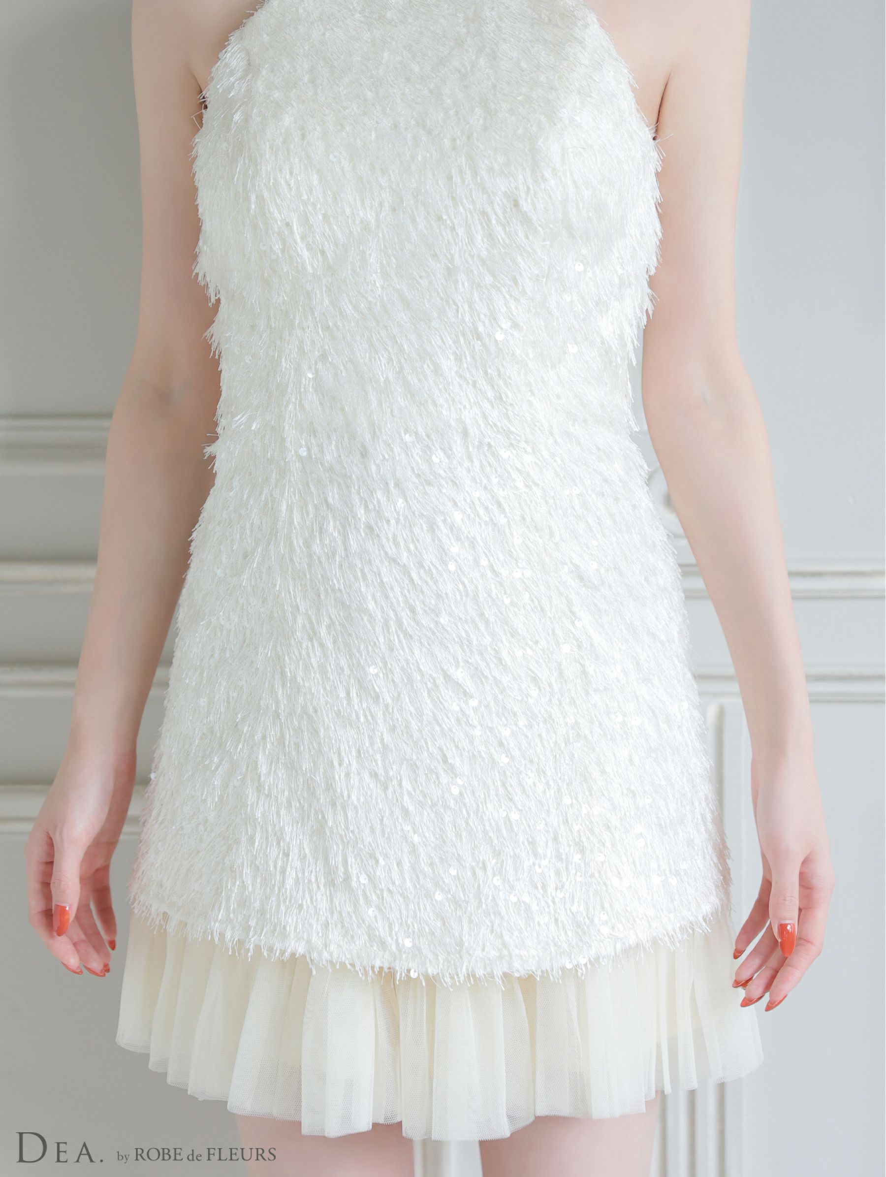 DEA. ディア バイ ローブドフルール 【XSサイズあり】 スパンコールフリンジハイネックフレアミニキャバドレス de4135