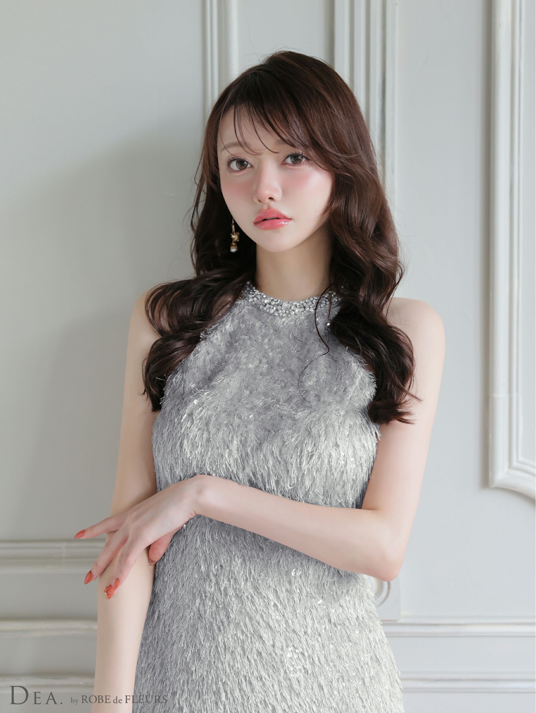 DEA. ディア バイ ローブドフルール 【XSサイズあり】 スパンコールフリンジハイネックフレアミニキャバドレス de4135