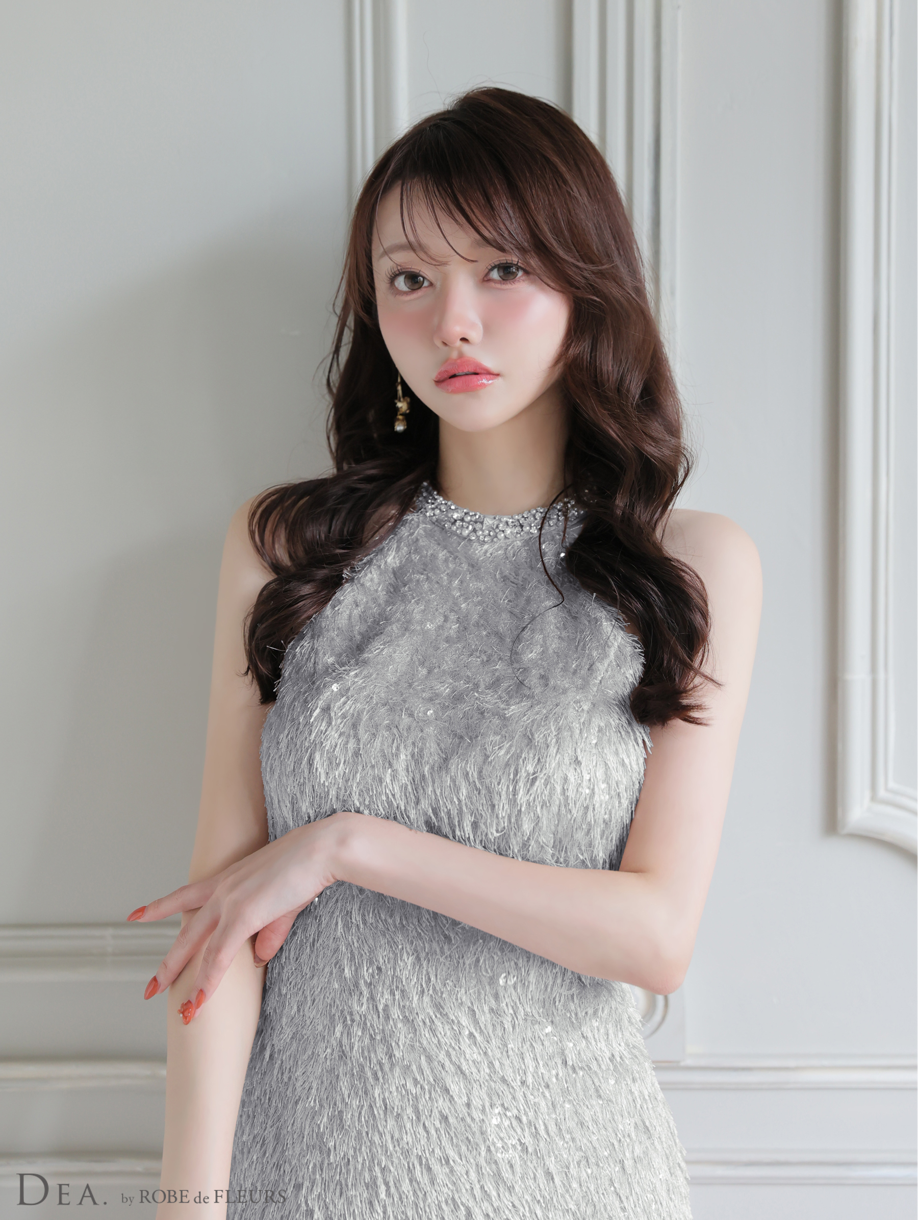 DEA. ディア バイ ローブドフルール 【XSサイズあり】 スパンコールフリンジハイネックフレアミニキャバドレス de4135