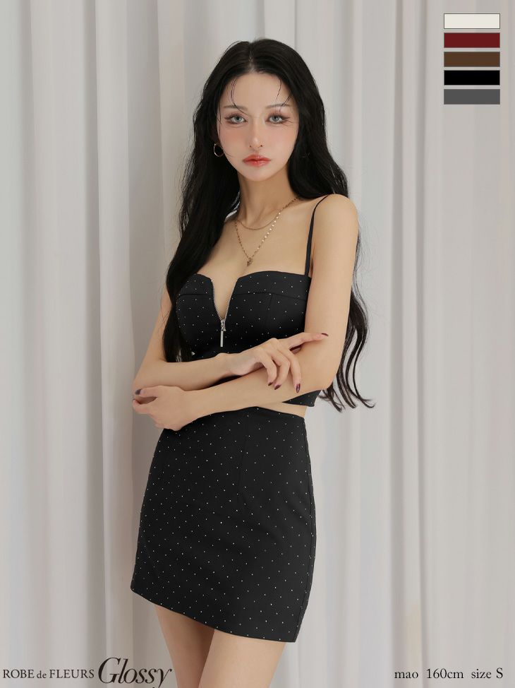 Glossy ローブドフルールグロッシー 【XSサイズあり】ストーンキャミタイトミニキャバドレス gl4113