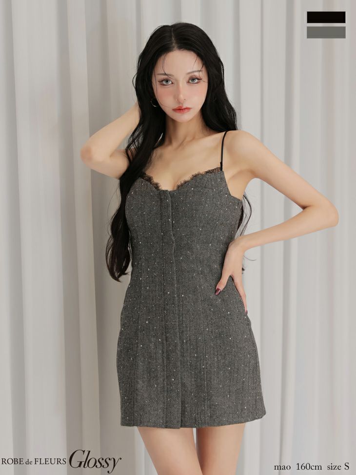 Glossy ローブドフルールグロッシー 【XSサイズあり】ビジューキャミタイトミニキャバドレス gl4329