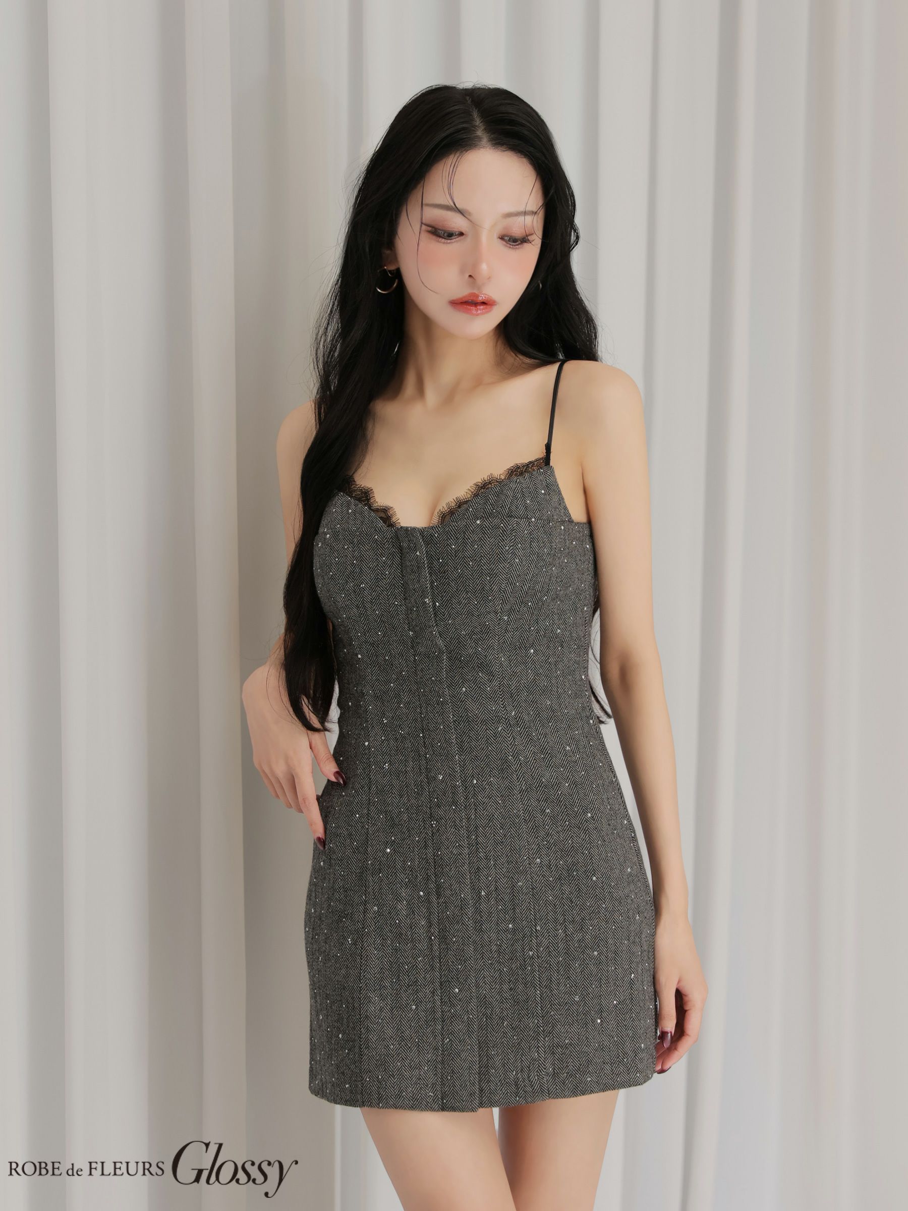 Glossy ローブドフルールグロッシー 【XSサイズあり】ビジューキャミタイトミニキャバドレス gl4329