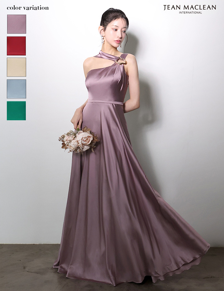JEAN MACLEAN ジャンマクレーン ワンショル/ショール付き/サテン/ワンカラー/Aライン/フレア/ロングドレス ja51976