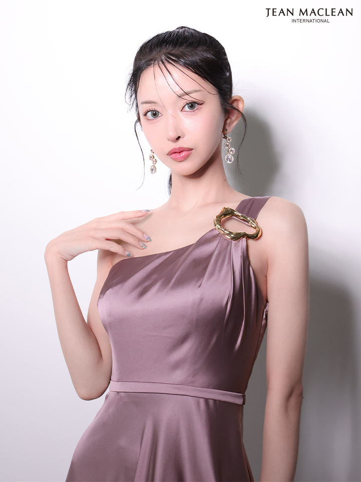 JEAN MACLEAN ジャンマクレーン ワンショル/ショール付き/サテン/ワンカラー/Aライン/フレア/ロングドレス ja51976
