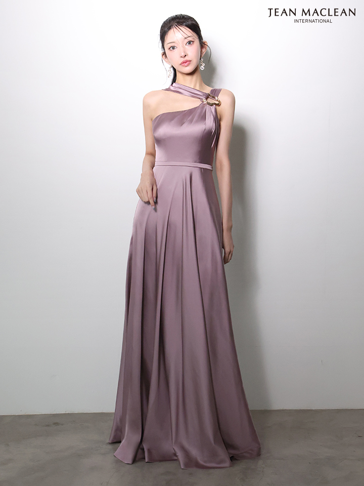 JEAN MACLEAN ジャンマクレーン ワンショル/ショール付き/サテン/ワンカラー/Aライン/フレア/ロングドレス ja51976