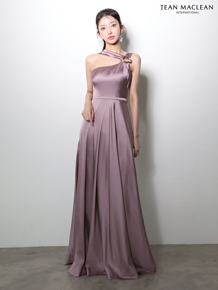 JEAN MACLEAN ジャンマクレーン ワンショル/ショール付き/サテン/ワンカラー/Aライン/フレア/ロングドレス ja51976