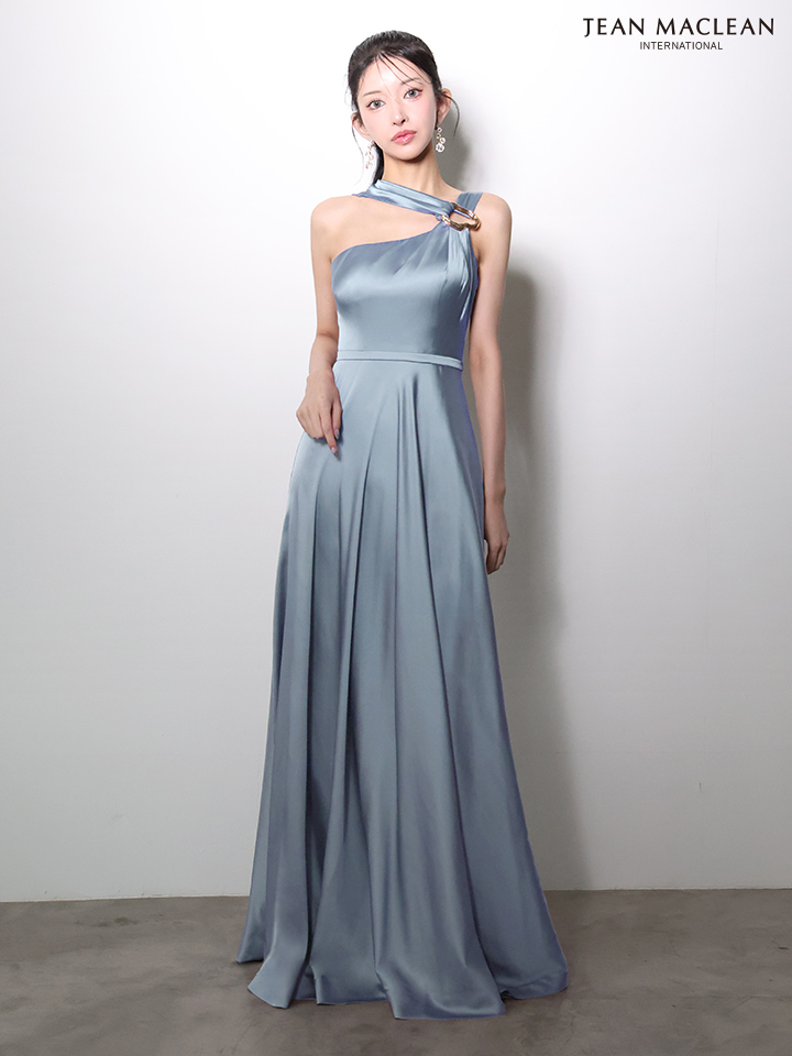 JEAN MACLEAN ジャンマクレーン ワンショル/ショール付き/サテン/ワンカラー/Aライン/フレア/ロングドレス ja51976