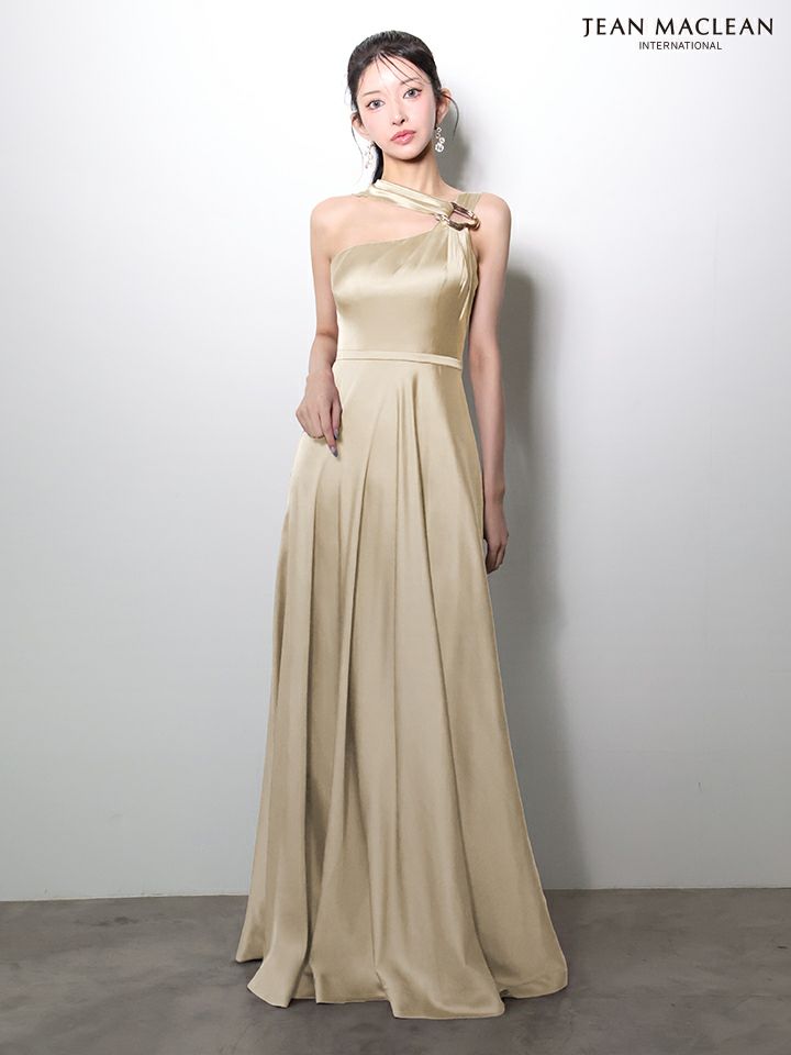 JEAN MACLEAN ジャンマクレーン ワンショル/ショール付き/サテン/ワンカラー/Aライン/フレア/ロングドレス ja51976