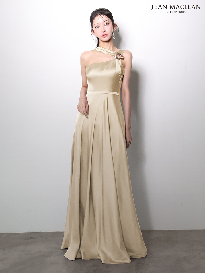 JEAN MACLEAN ジャンマクレーン ワンショル/ショール付き/サテン/ワンカラー/Aライン/フレア/ロングドレス ja51976
