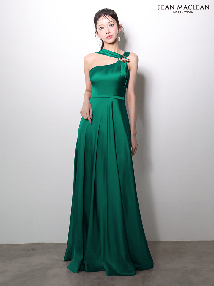 JEAN MACLEAN ジャンマクレーン ワンショル/ショール付き/サテン/ワンカラー/Aライン/フレア/ロングドレス ja51976