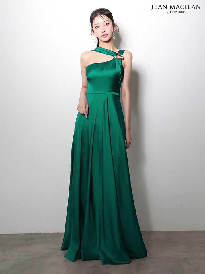 JEAN MACLEAN ジャンマクレーン ワンショル/ショール付き/サテン/ワンカラー/Aライン/フレア/ロングドレス ja51976