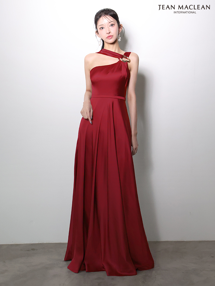 JEAN MACLEAN ジャンマクレーン ワンショル/ショール付き/サテン/ワンカラー/Aライン/フレア/ロングドレス ja51976