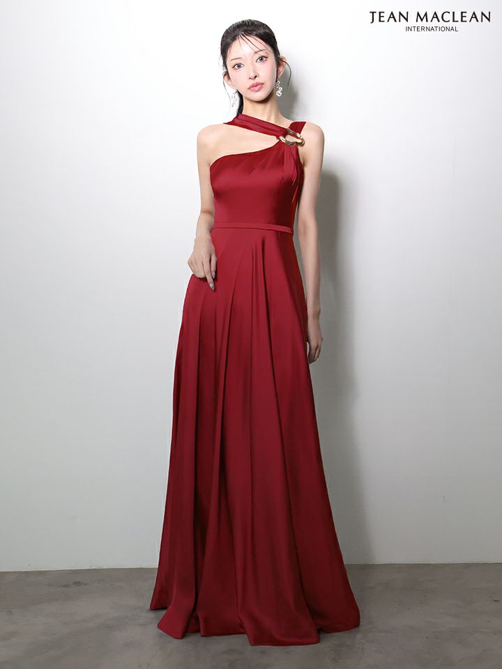 JEAN MACLEAN ジャンマクレーン ワンショル/ショール付き/サテン/ワンカラー/Aライン/フレア/ロングドレス ja51976