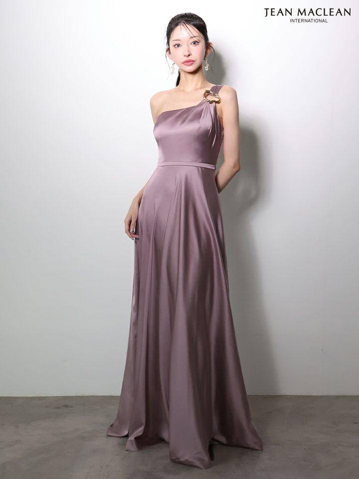 JEAN MACLEAN ジャンマクレーン ワンショル/ショール付き/サテン/ワンカラー/Aライン/フレア/ロングドレス ja51976