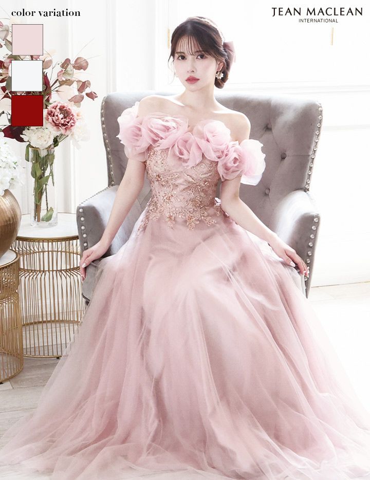 JEAN MACLEAN ジャンマクレーン ローズモチーフショール付き/4wayアレンジ/スパンコール/姫/ロングドレス ja41729