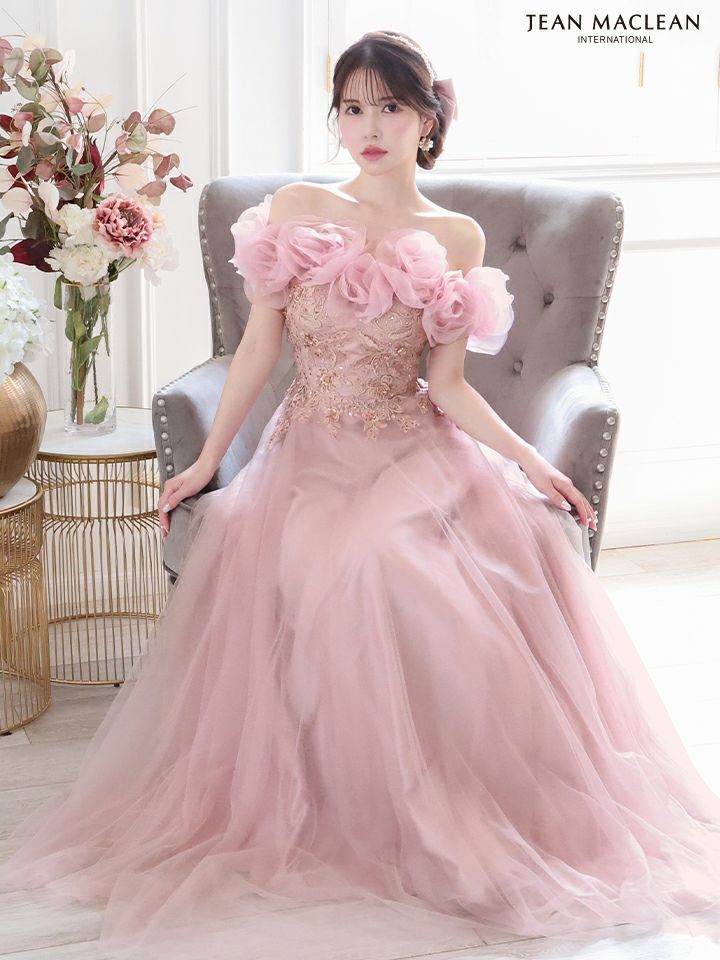 JEAN MACLEAN ジャンマクレーン ローズモチーフショール付き/4wayアレンジ/スパンコール/姫/ロングドレス ja41729