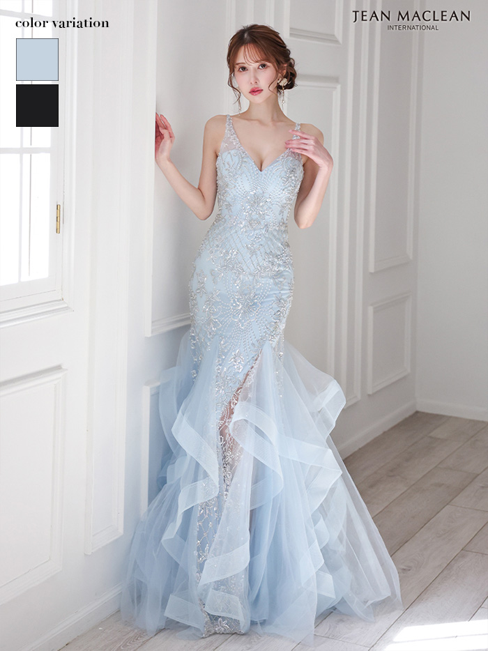 JEAN MACLEAN ジャンマクレーン フラワー刺繍/パールビジュー/スリット入り/マーメイド/タイト ロングドレス ja51864
