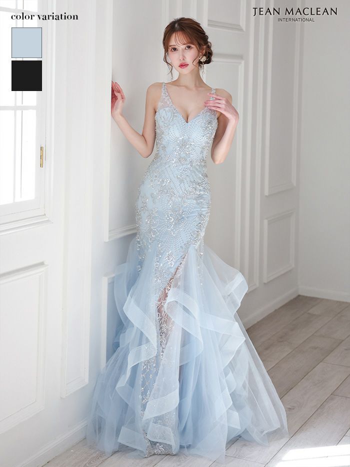 JEAN MACLEAN ジャンマクレーン フラワー刺繍/パールビジュー/スリット入り/マーメイド/タイト ロングドレス ja51864
