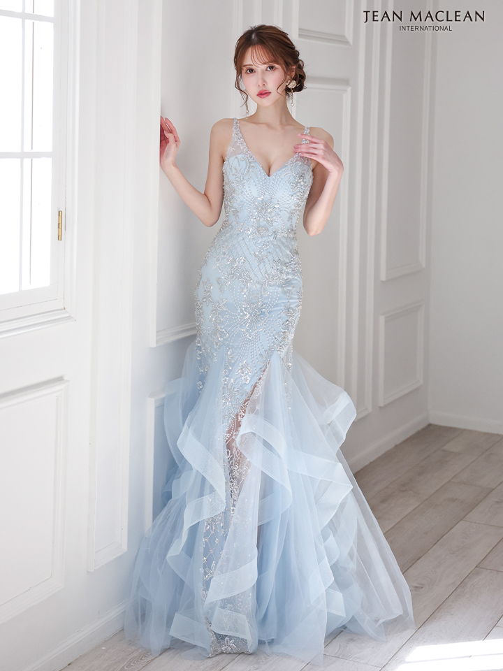 JEAN MACLEAN ジャンマクレーン フラワー刺繍/パールビジュー/スリット入り/マーメイド/タイト ロングドレス ja51864