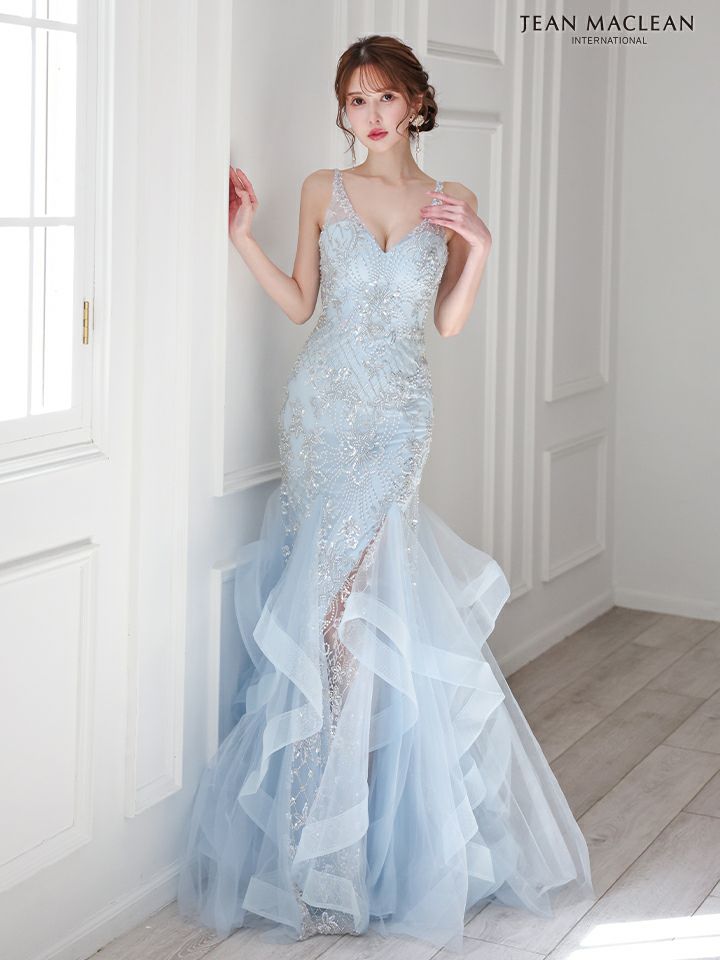 JEAN MACLEAN ジャンマクレーン フラワー刺繍/パールビジュー/スリット入り/マーメイド/タイト ロングドレス ja51864