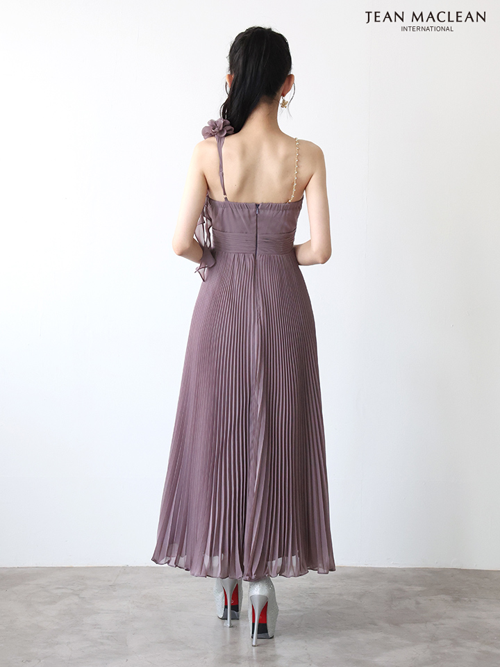 JEAN MACLEAN ジャンマクレーン ワンショル/プリーツ/シフォン/チェーンショルダー付き/ミモレ丈/ミディアムドレス  ja51969