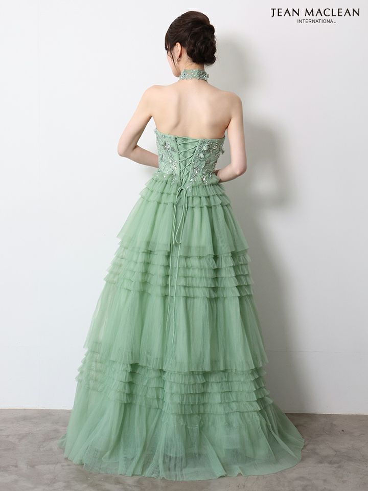 JEAN MACLEAN ジャンマクレーン フラワーモチーフ/スパンコール刺繍/3段ボリュームフリル/チョーカー付き/姫/ロングドレス  ja51978