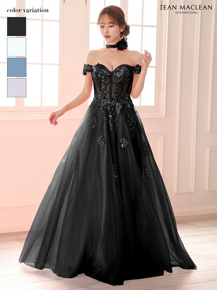 JEAN MACLEAN ジャンマクレーン スパンコール刺繍/コサージュチョーカー付き/オフショル/姫/ロングドレス ja51979