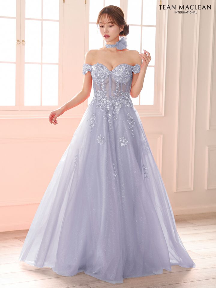 JEAN MACLEAN ジャンマクレーン スパンコール刺繍/コサージュチョーカー付き/オフショル/姫/ロングドレス ja51979
