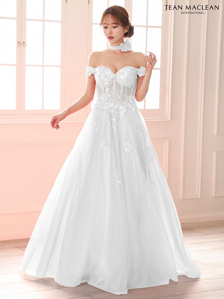 JEAN MACLEAN ジャンマクレーン スパンコール刺繍/コサージュチョーカー付き/オフショル/姫/ロングドレス ja51979
