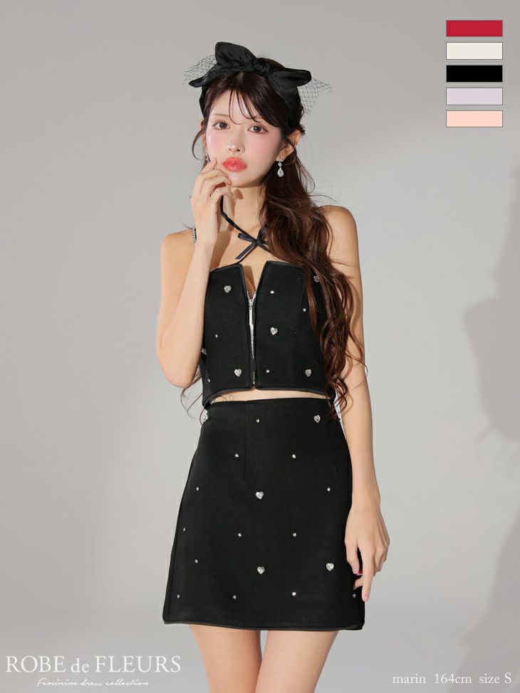 ROBE de FLEURS ローブドフルール 2way ハートビジューバストカットセットアップミニキャバドレス fm3586