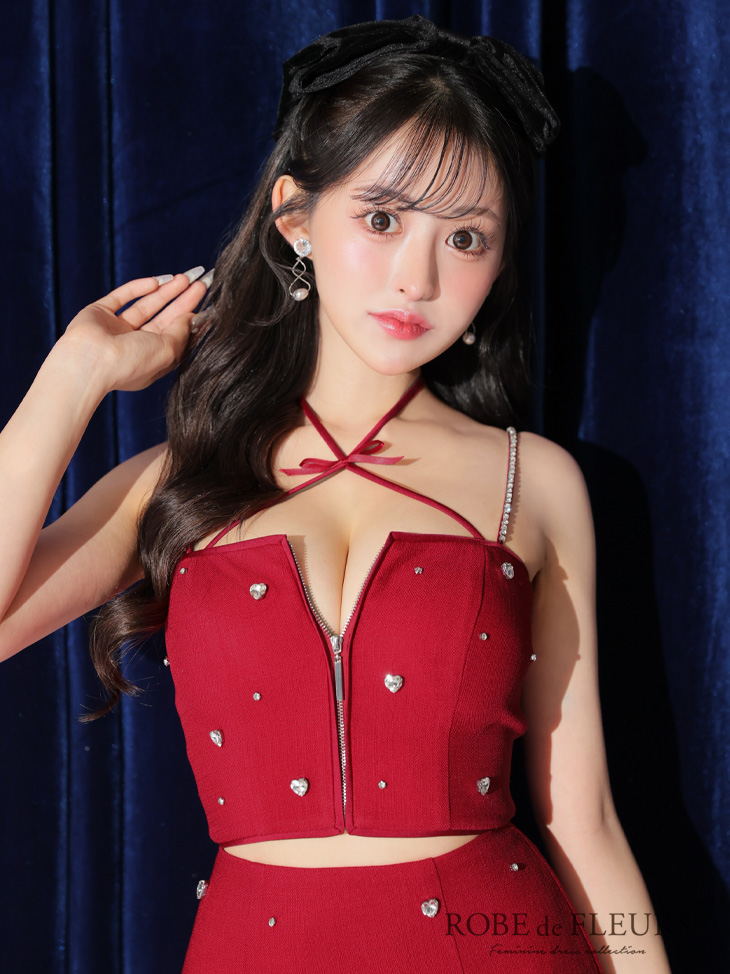 ROBE de FLEURS ローブドフルール 2way ハートビジューバストカットセットアップミニキャバドレス fm3586