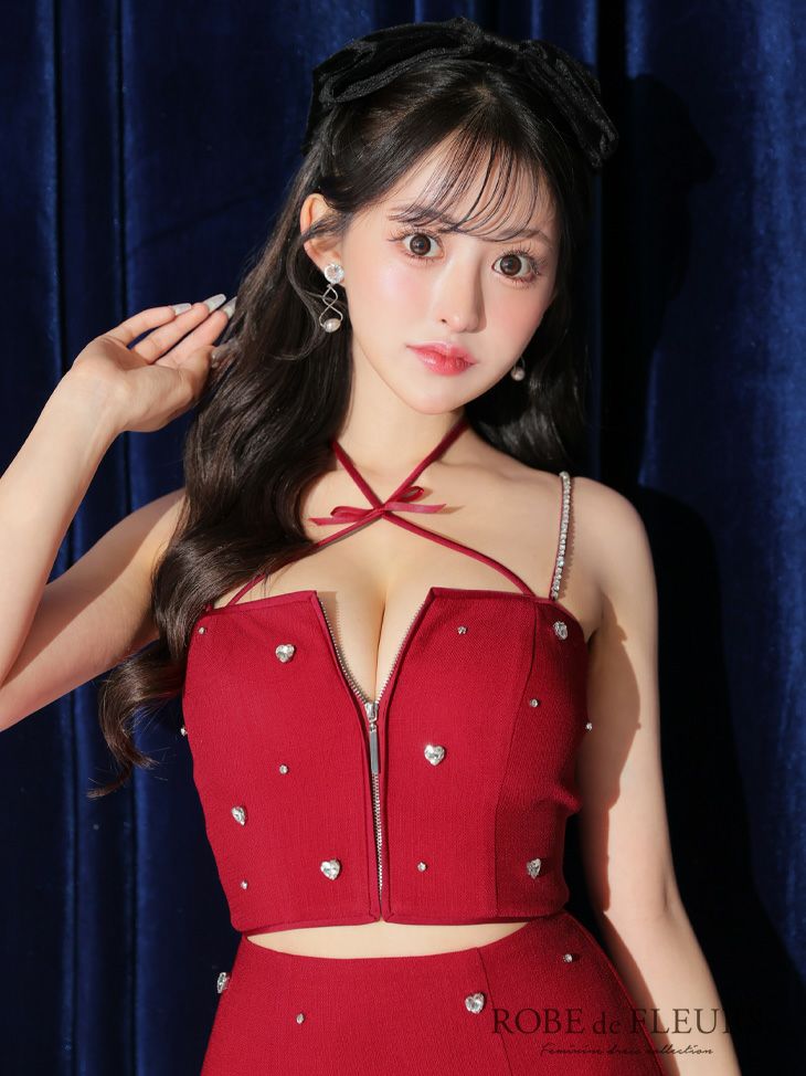 ROBE de FLEURS ローブドフルール 2way ハートビジューバストカットセットアップミニキャバドレス fm3586