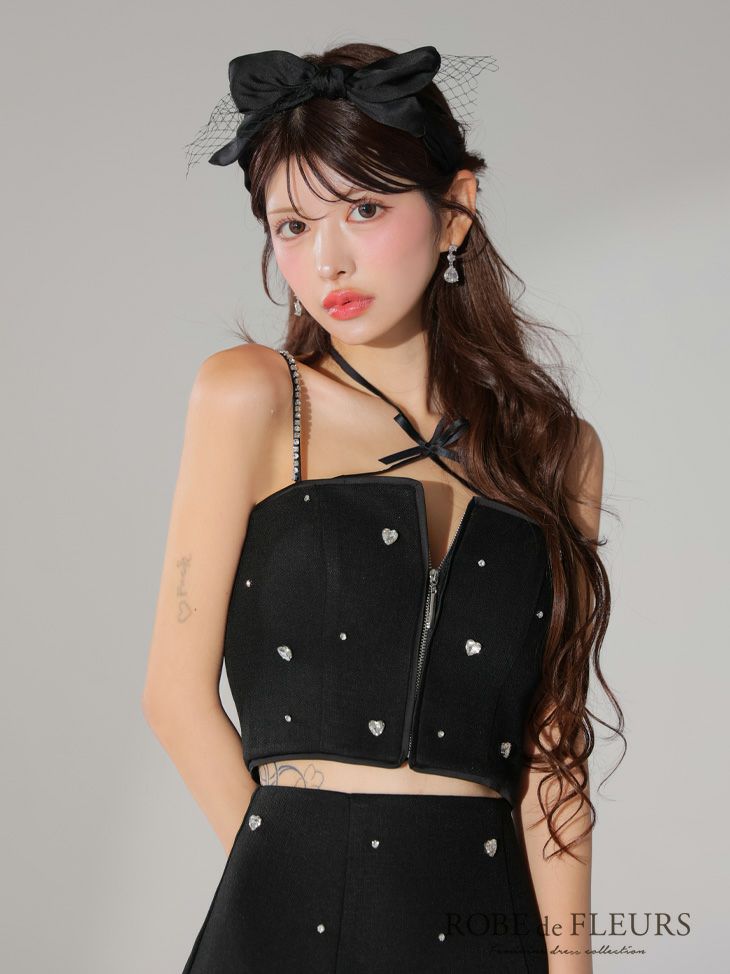 ROBE de FLEURS ローブドフルール 2way ハートビジューバストカットセットアップミニキャバドレス fm3586