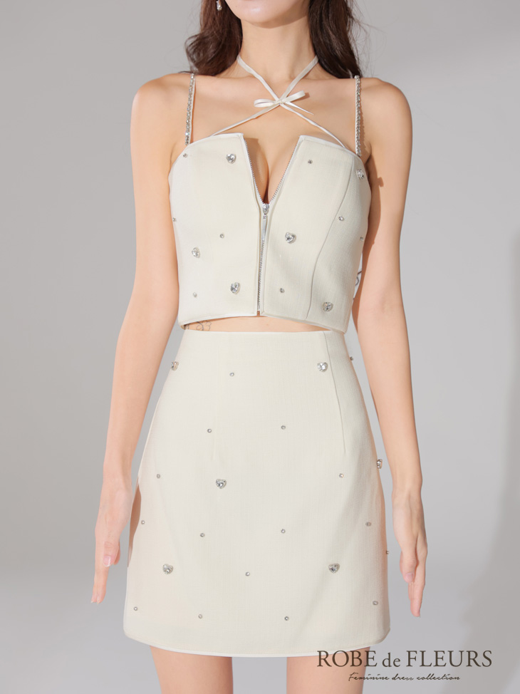 ROBE de FLEURS ローブドフルール 2way ハートビジューバストカットセットアップミニキャバドレス fm3586