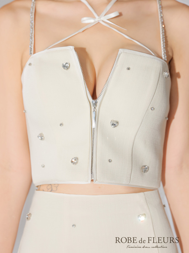 ROBE de FLEURS ローブドフルール 2way ハートビジューバストカットセットアップミニキャバドレス fm3586