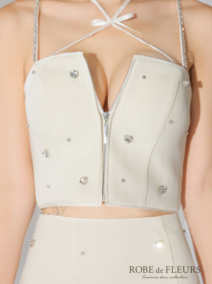 ROBE de FLEURS ローブドフルール 2way ハートビジューバストカットセットアップミニキャバドレス fm3586