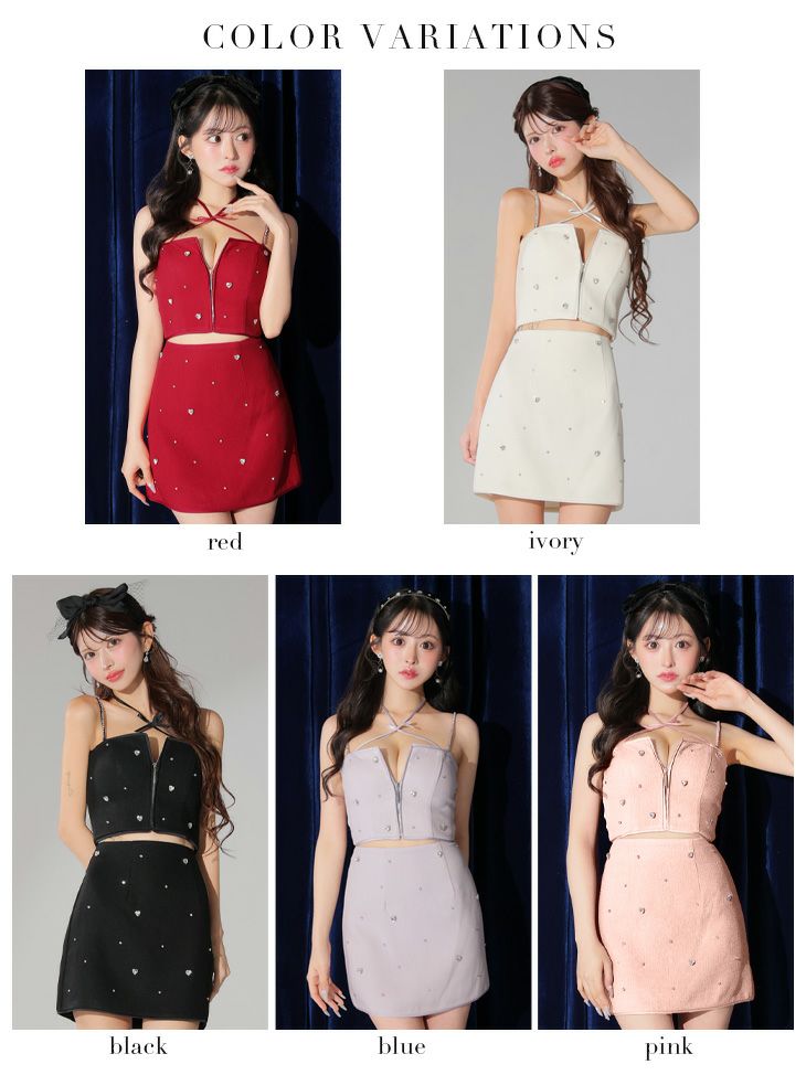 ROBE de FLEURS ローブドフルール 2way ハートビジューバストカットセットアップミニキャバドレス fm3586