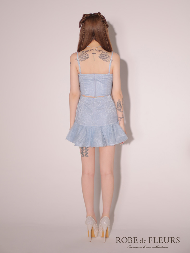 ROBE de FLEURS ローブドフルール シンプルビジューラメニットフリルチュールミニキャバドレス fm3431