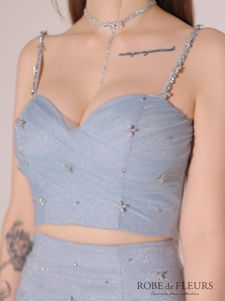 ROBE de FLEURS ローブドフルール シンプルビジューラメニットフリルチュールミニキャバドレス fm3431