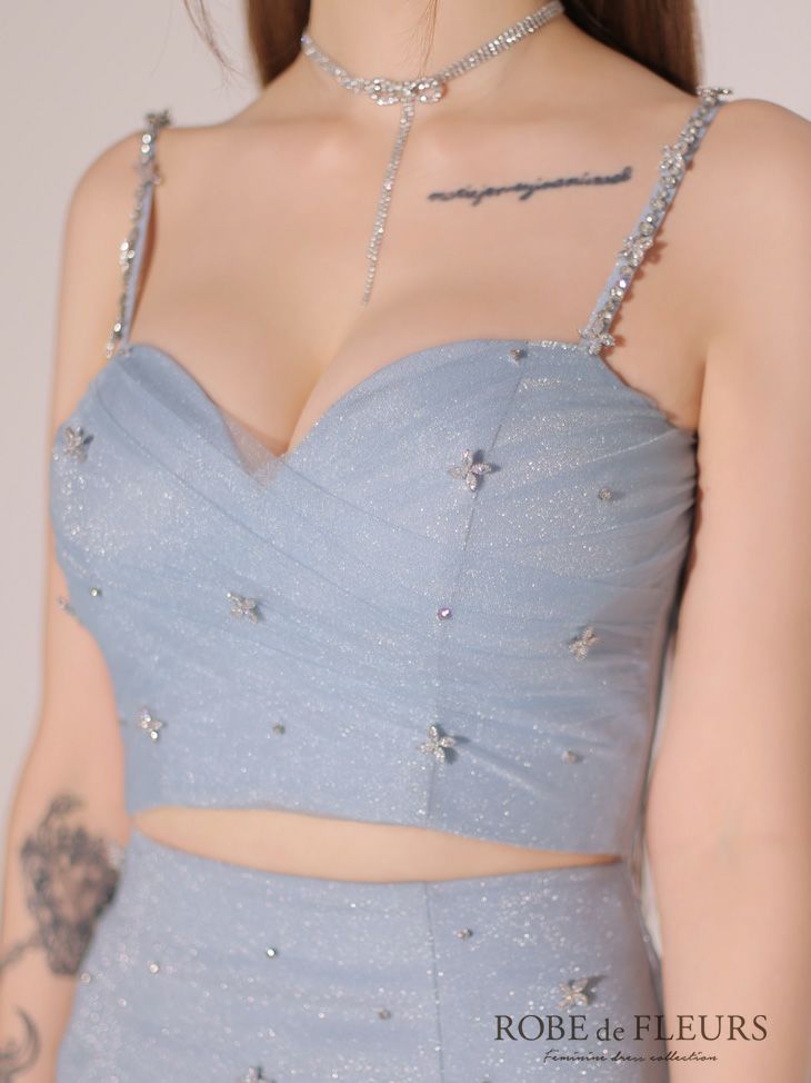 ROBE de FLEURS ローブドフルール シンプルビジューラメニットフリルチュールミニキャバドレス fm3431