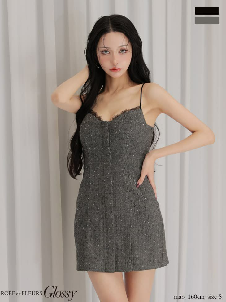Glossy ローブドフルールグロッシー 【XSサイズあり】ビジューキャミタイトミニキャバドレス gl4329-c