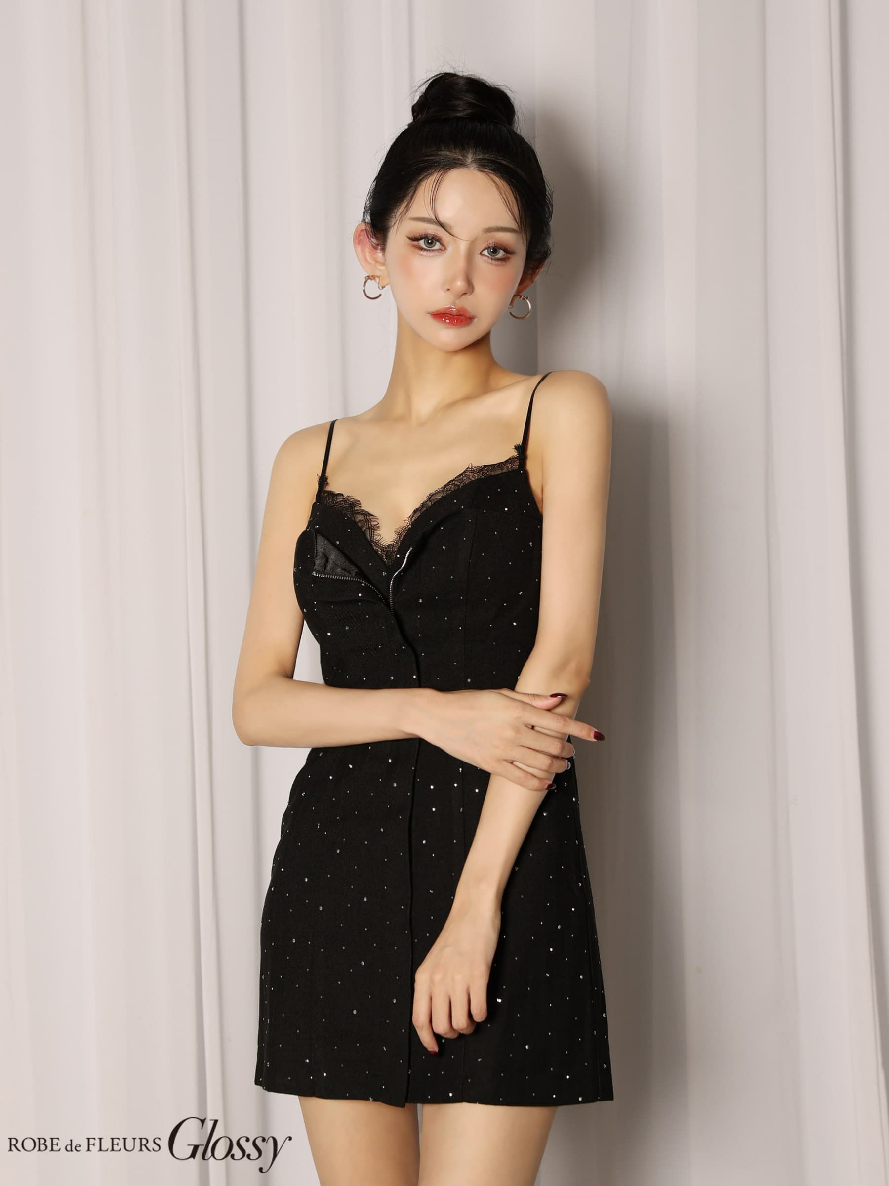 Glossy ローブドフルールグロッシー 【XSサイズあり】ビジューキャミタイトミニキャバドレス gl4329-c