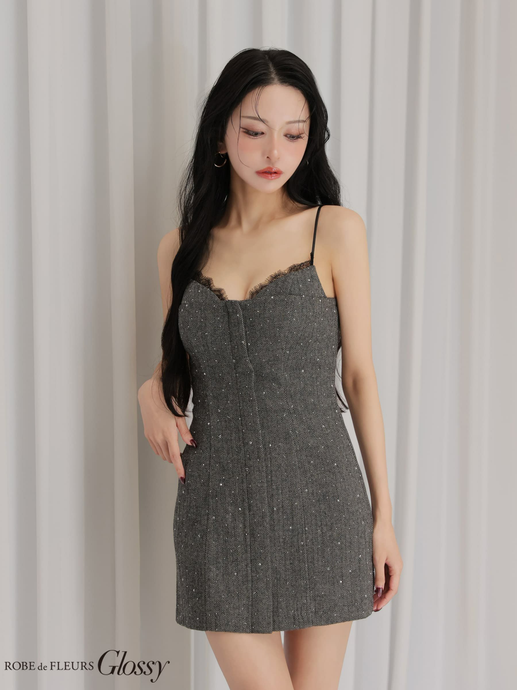 Glossy ローブドフルールグロッシー 【XSサイズあり】ビジューキャミタイトミニキャバドレス gl4329-c