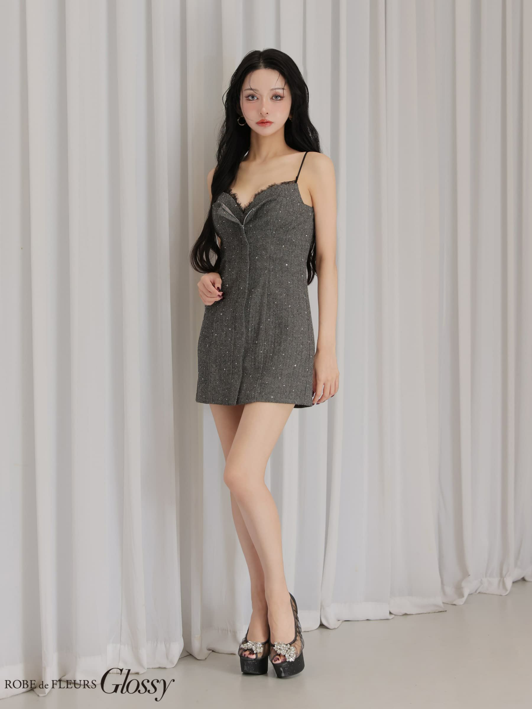 Glossy ローブドフルールグロッシー 【XSサイズあり】ビジューキャミタイトミニキャバドレス gl4329-c