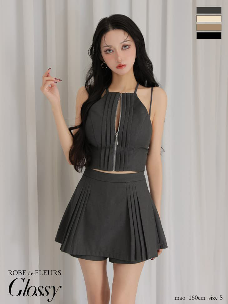 Glossy ローブドフルールグロッシー 【XSサイズあり】ホルターネックカットアウトセットアップフレアミニキャバドレス gl4602-c
