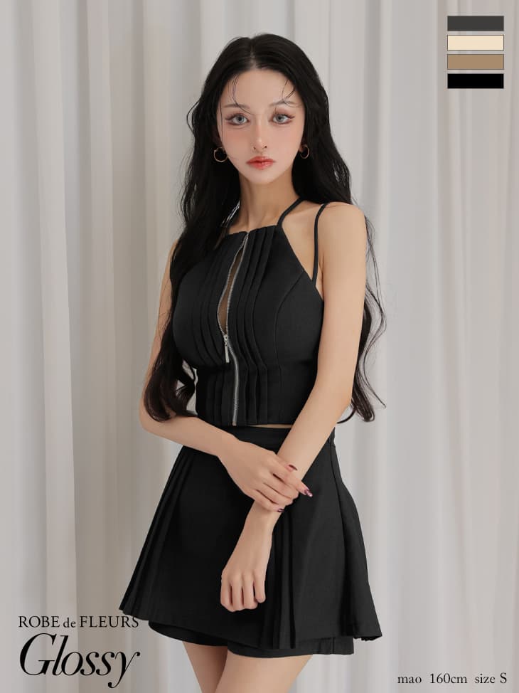 Glossy ローブドフルールグロッシー 【XSサイズあり】ホルターネックカットアウトセットアップフレアミニキャバドレス gl4602-c