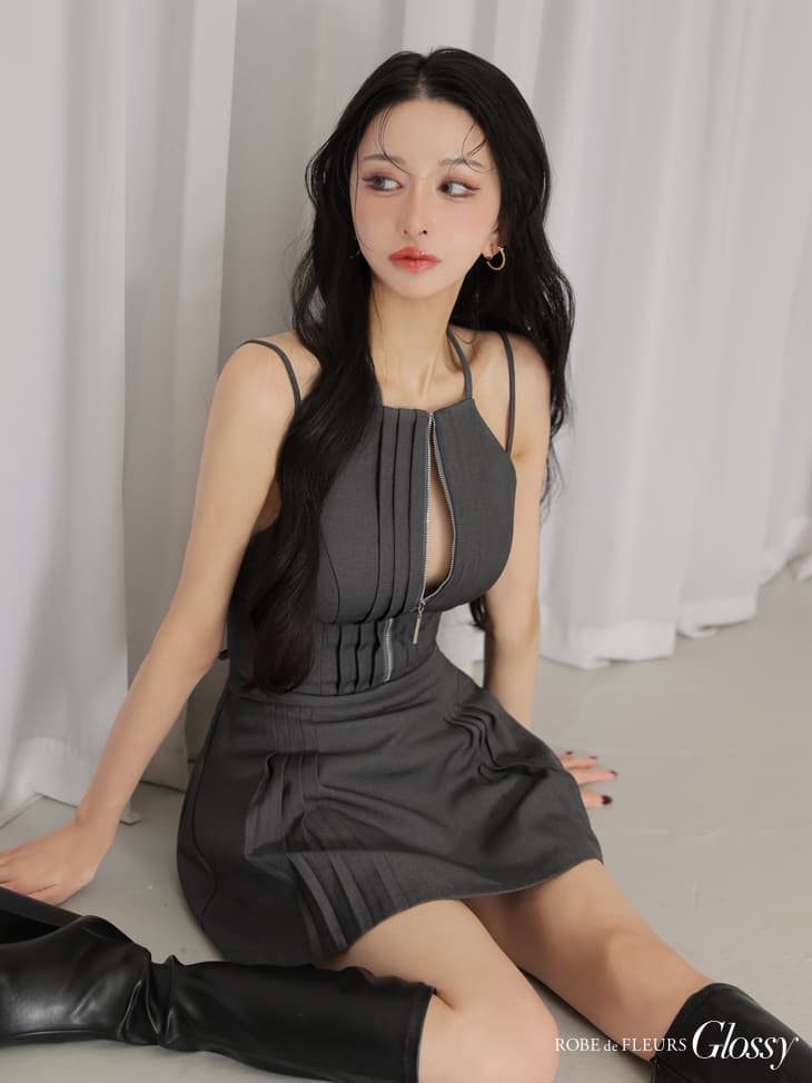 Glossy ローブドフルールグロッシー 【XSサイズあり】ホルターネックカットアウトセットアップフレアミニキャバドレス gl4602-c